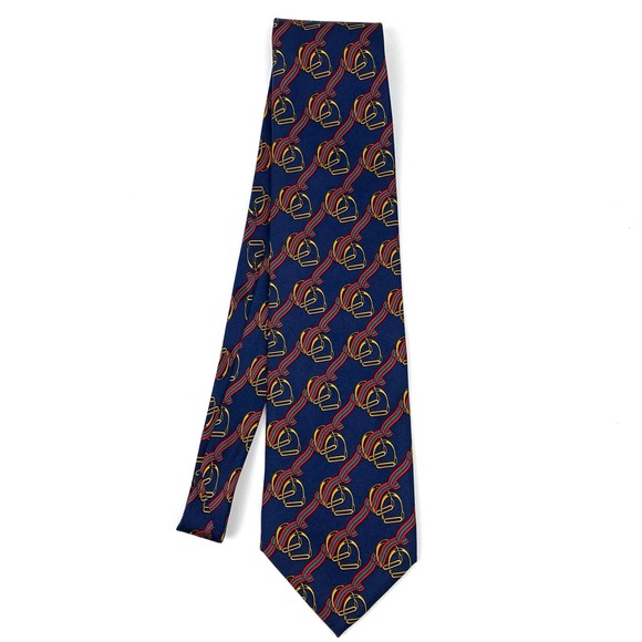 Gucci Vintage Tie Printed Silk Equestrian Stirrup Navy Pattern Vtg One Size - Picture 1 of 8